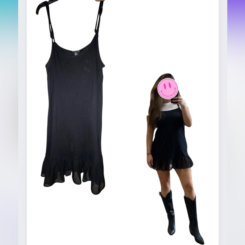 Black Drop Waist Ruffle Mini Dress